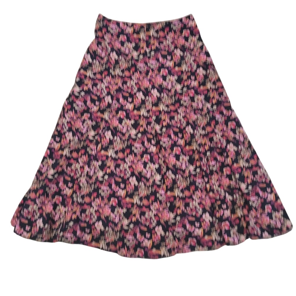 Christopher & Banks 4 Midi Skirt Black Pink Floral A-Line Side Zip Modest